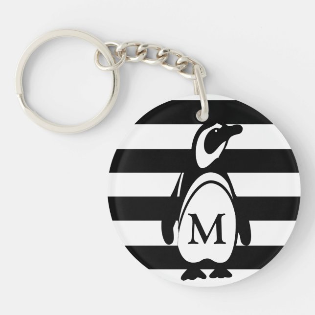 Monogramme rayé noir et blanc pingouin (Devant)