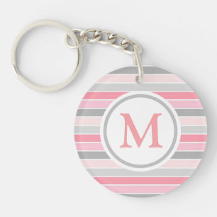 Monogramme rayé rose et gris