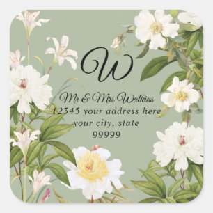 Monogramme Retour Étiquette Sage Lily Rose Peony F