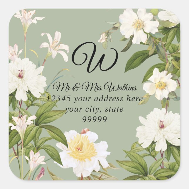 Monogramme Retour Étiquette Sage Lily Rose Peony F (Devant)