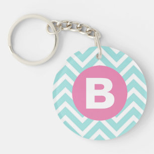 Monogramme rose chevron bleu clair tendance