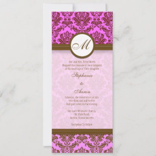 Monogramme rose et marron Damask Faire-part de mar