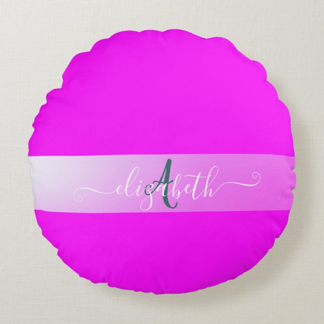 Monogramme rose fluo Coussin rond (Devant)
