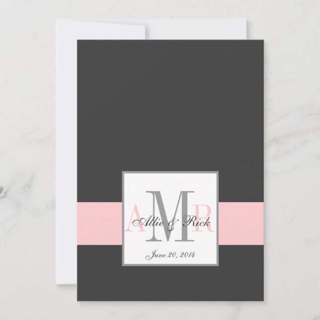 Monogramme rose fusain Faire-part de mariage avant (Devant)