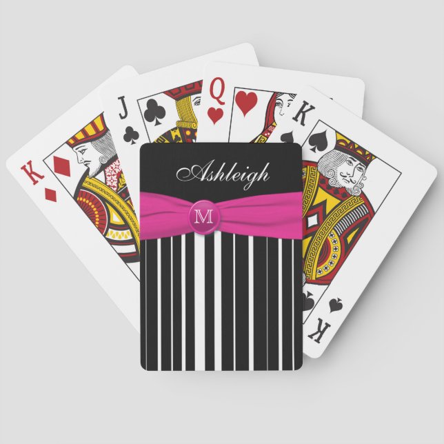 Monogramme rose noir blanc rayé Cartes de jeu (dos)