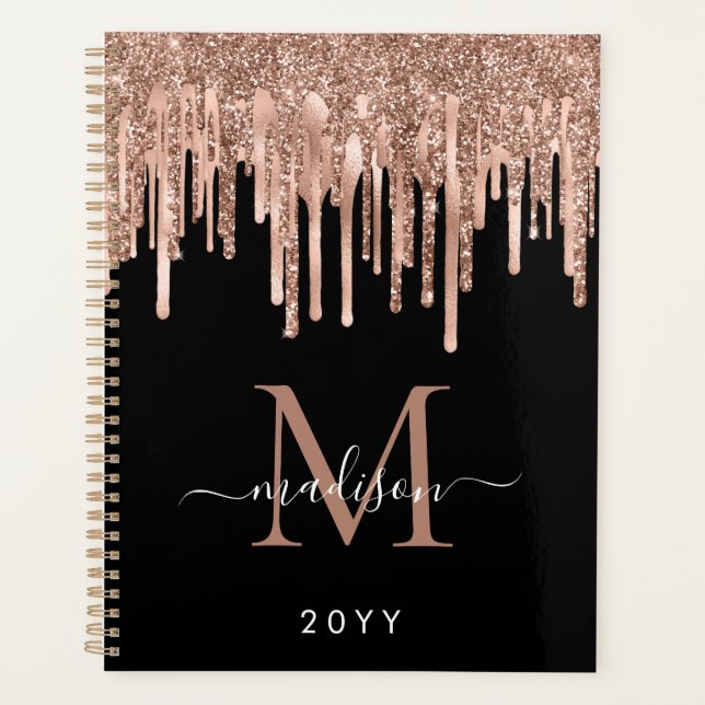 Monogramme Rose noir Parties scintillant en métal  (Devant)