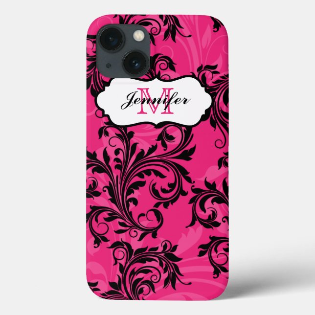 Monogramme rose noir rouleaux iPad 2/3/4 Coque (Verso)