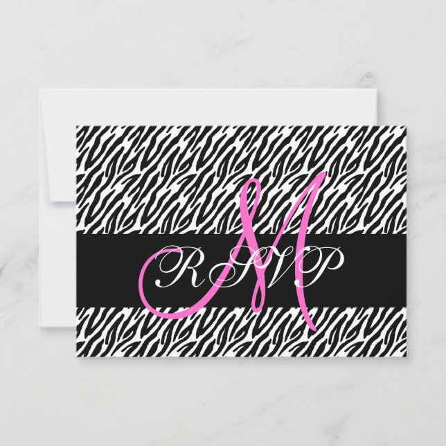 Monogramme rose Zebra Imprimer Mariage RSVP Carte (Devant)