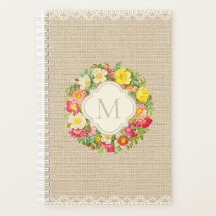 Monogramme Roses Vintages Floral Wreath Lin Planne