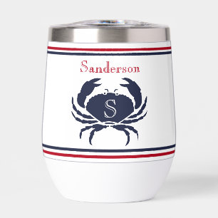 Monogramme Rouge Blanc Marine Bleu Crabe Nautique