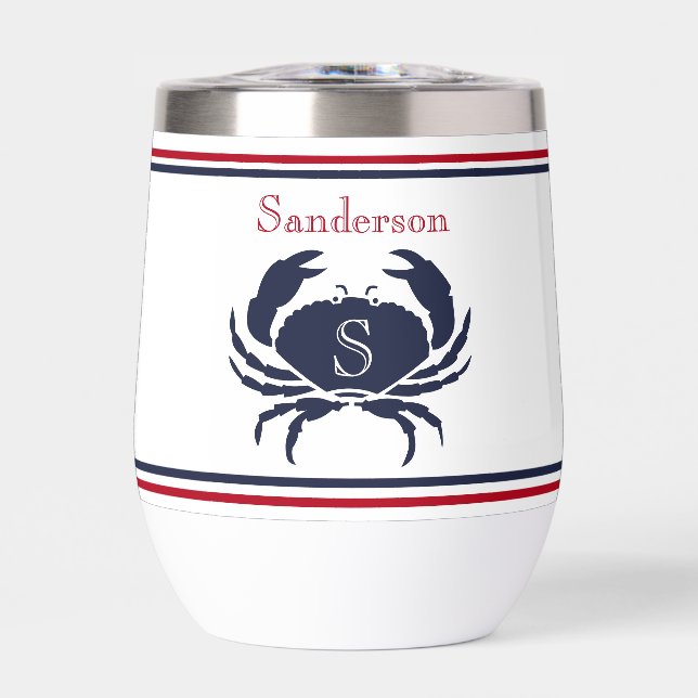 Monogramme Rouge Blanc Marine Bleu Crabe Nautique (Avant)