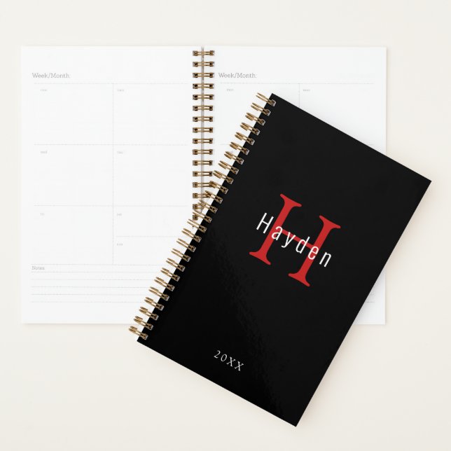 Monogramme rouge noir et blanc Ajouter votre nom + (Devant avec enveloppe)