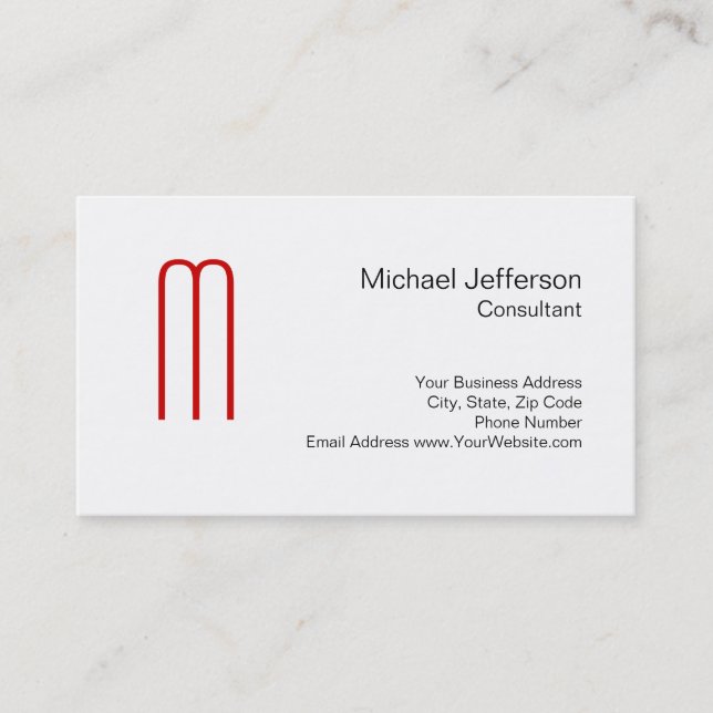 Monogramme rouge unique Carte de visite noir blanc (Devant)