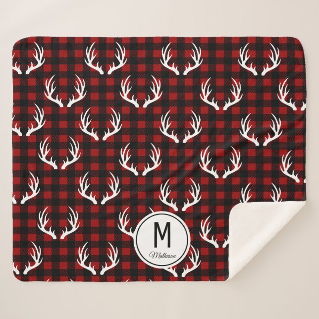 Monogramme Russe Buffalo Plaid & White Deer Antler (Devant (Horizontal))