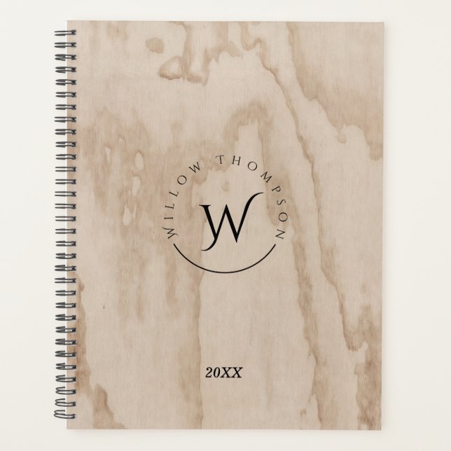Monogramme Rustic Wood Texture Elegant Journa (Devant)