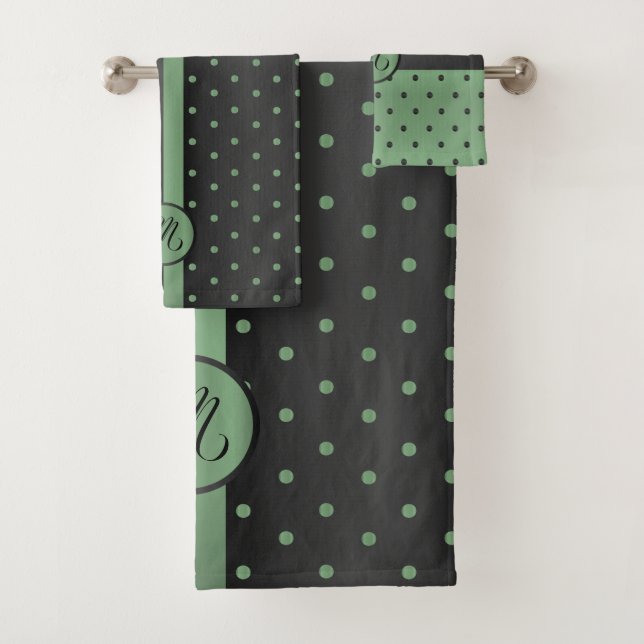 Monogramme Sage Green et noir Polka Dot Motif (En situation)