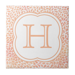 Monogramme saumon rose aquarelle gouttes carreaux 