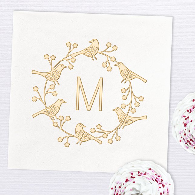 Monogramme scandinave moderne couronne initiale d' (Modern monogram initial personalized Scandinavian bird wreath foil party paper napkin)