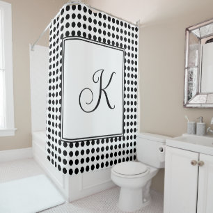 Monogramme Schwarz-weiß Polka Dots Moderne Klasse Duschvorhang