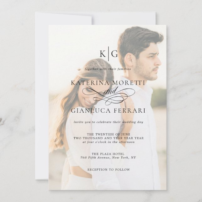 Monogramme Script photo de mariage Invitation avec (Devant)