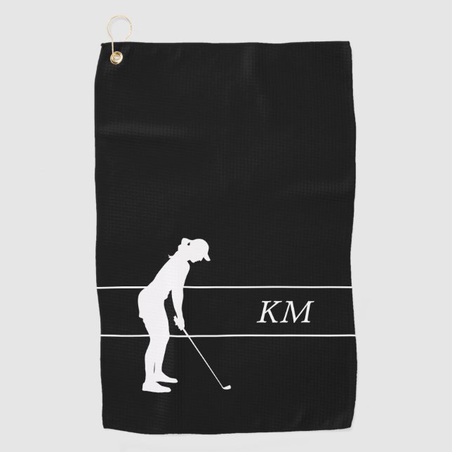 Monogramme Silhouette blanche Serviette de golf de (Devant)
