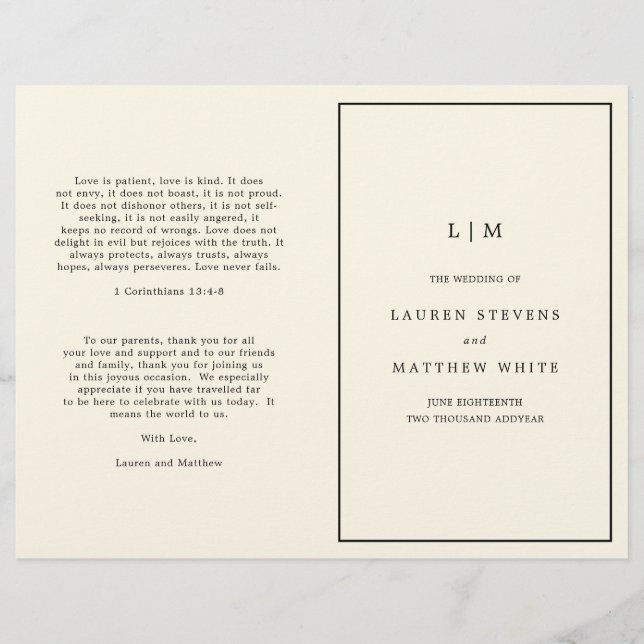 Monogramme simple crème Élégant programme de maria (Devant)