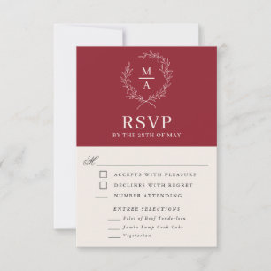 Monogramme simple rustique rouge élégant RSVP avec