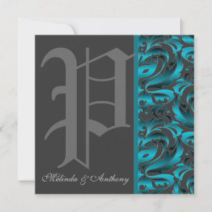 Monogramme sombre "P" Invitation Turquoise à Damas