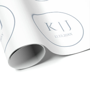 Monogramme Staubblau Elegante Minimalistische Hoch Geschenkpapier