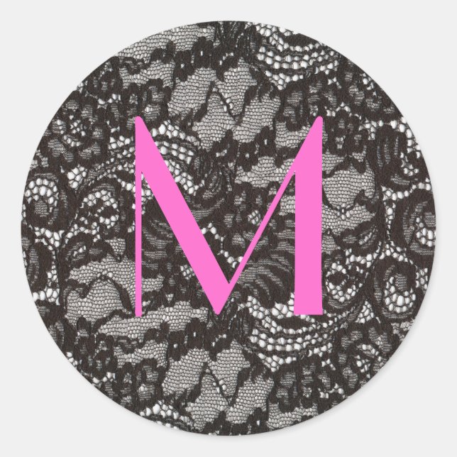 Monogramme sur autocollant en dentelle noire (Devant)