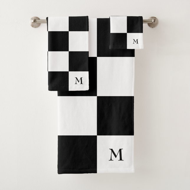 Monogramme sur le bain Motif noir et blanc À damie (En situation)