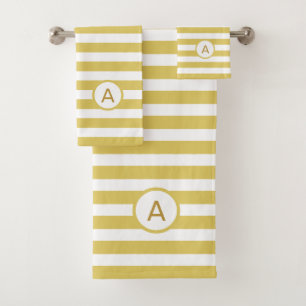 Monogramme sur rayures dorées et blanches