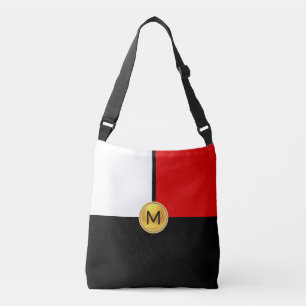 Monogramme sur sac croisé noir, rouge et blanc