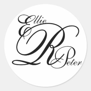 Monogramme trois lettres Sticker noir et blanc