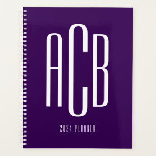 Monogramme trois lettres violet foncé et blanc