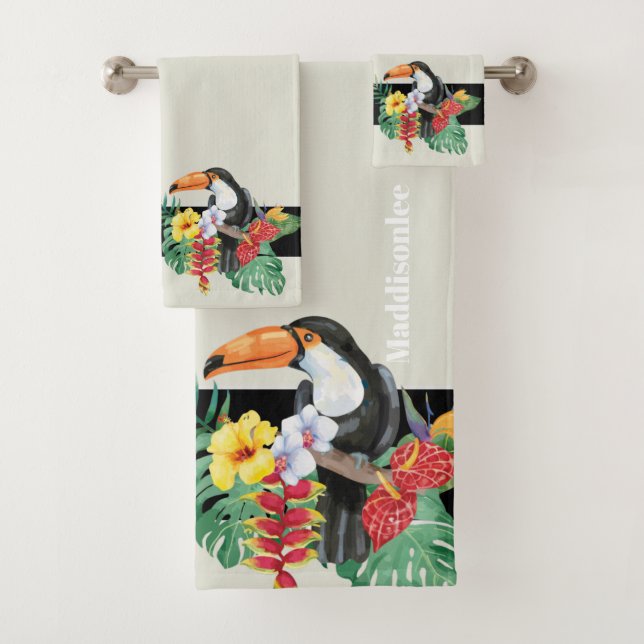 Monogramme Tropical Nom Salle de bain Black Toucan (En situation)