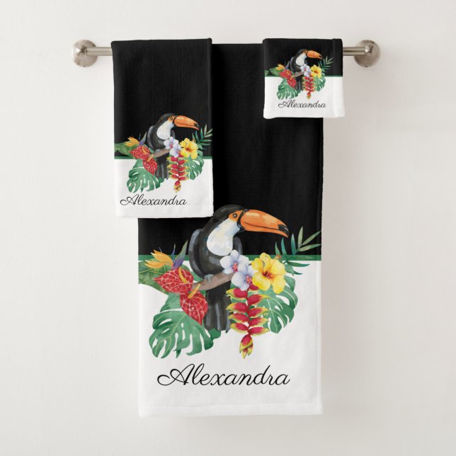 Monogramme tropical toucan noir et blanc Nom B (En situation)