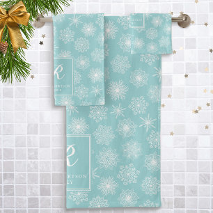 Monogramme Turquoise Aqua Snowflakes Hiver côtier