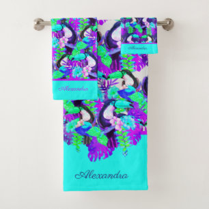 Monogramme Turquoise bleu toucan moderne Nom initi