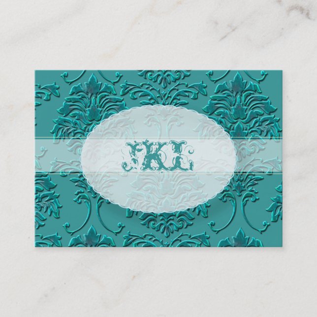 Monogramme, turquoise carte de chubby damassé (Devant)