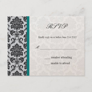 Monogramme turquoise Damask Vintage Wedding RSVP