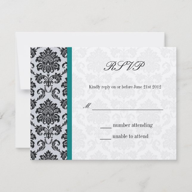 Monogramme turquoise Damask Vintage Wedding RSVP (Devant)