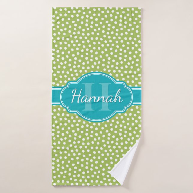 Monogramme Turquoise de Motif blanc vert (Serviette de bain)