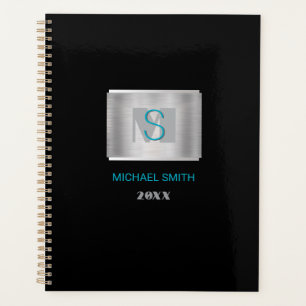 Monogramme turquoise et gris, Nom, Année Argent et