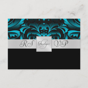 Monogramme Turquoise foncé Demi Damas RSVP Invitat