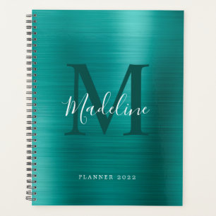 Monogramme Turquoise métallique simple brossé mode