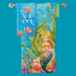 Monogramme turquoise Nom Mermaid Ensemble de servi