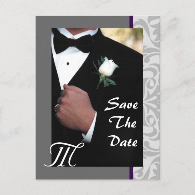Monogramme Tuxedo Groom Enregistrer La Date Carte  (Devant)