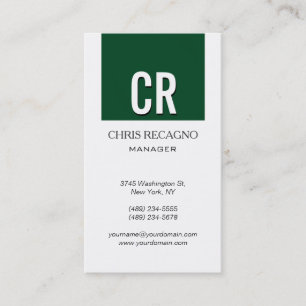 Monogramme Up Forest Green Carte de visite blanc