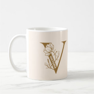 Monogramme "V" Mug de café avec nom personnalisé
